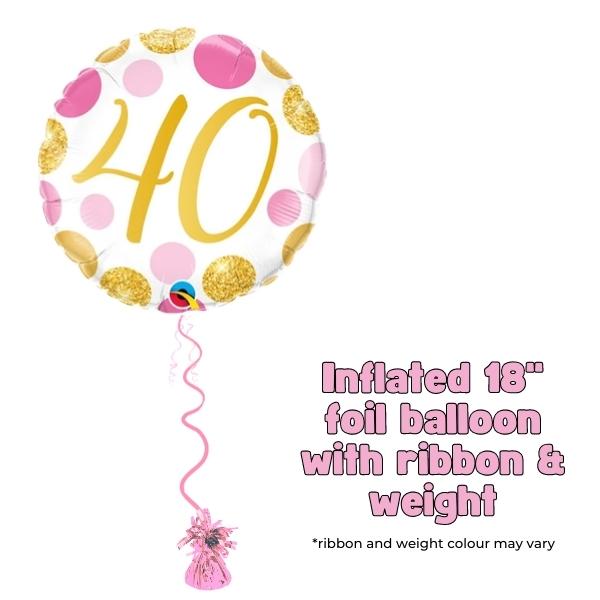 18" 40th Pink & Gold Dots Foil Balloon