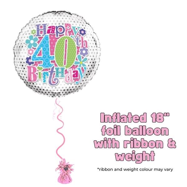 18" 40th Happy Birthday Flowers Foil Balloon