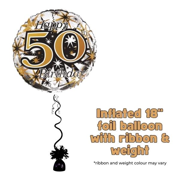 18" 50th Happy Birthday Bursts Foil Balloon