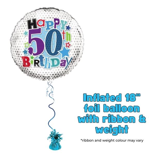 18" 50th Happy Birthday Stars Foil Balloon