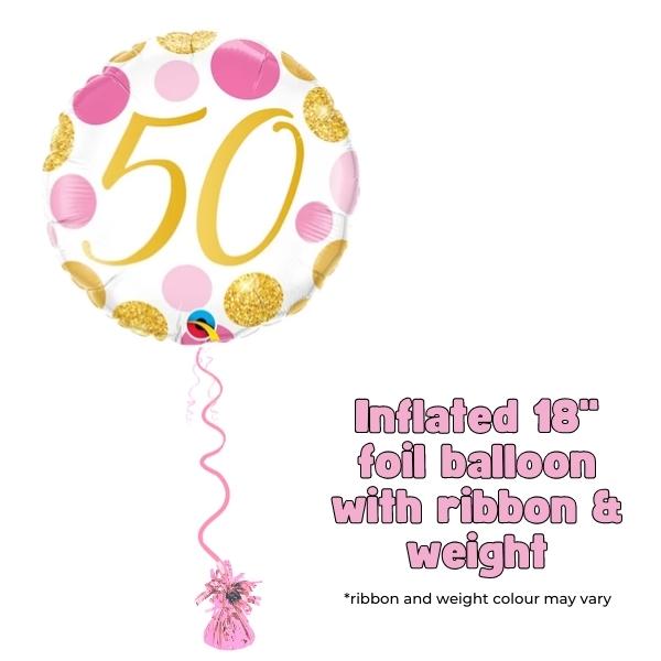 18" 50th Pink & Gold Dots Foil Balloon