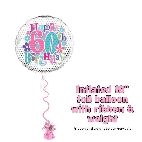 18" 60th Happy Birthday Flowers Foil Balloon