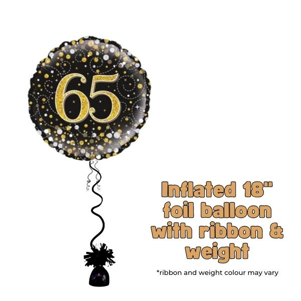 18" 65th Black Sparkling Fizz Foil Balloon