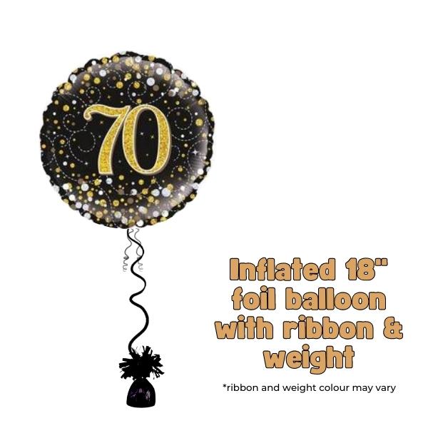 18" 70th Black Sparkling Fizz Foil Balloon