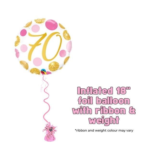18" 70th Pink & Gold Dots Foil Balloon