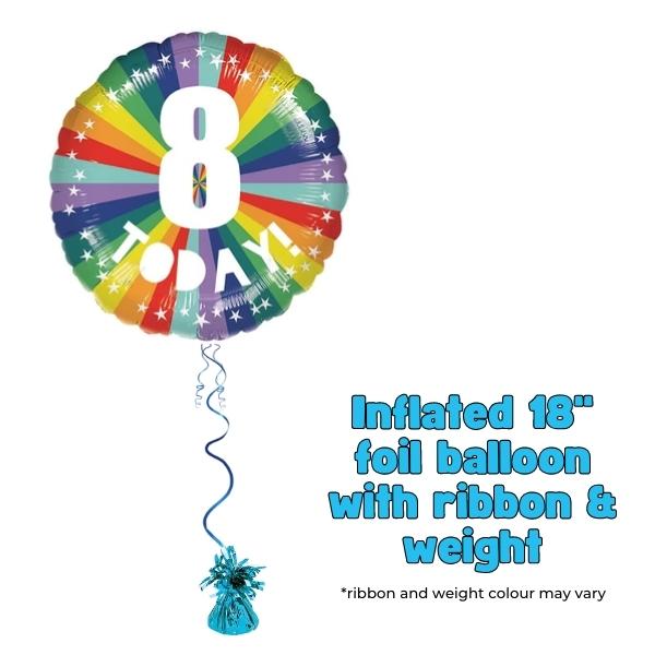 18" 8th Birthday Bright Rainbow Foil Balloon