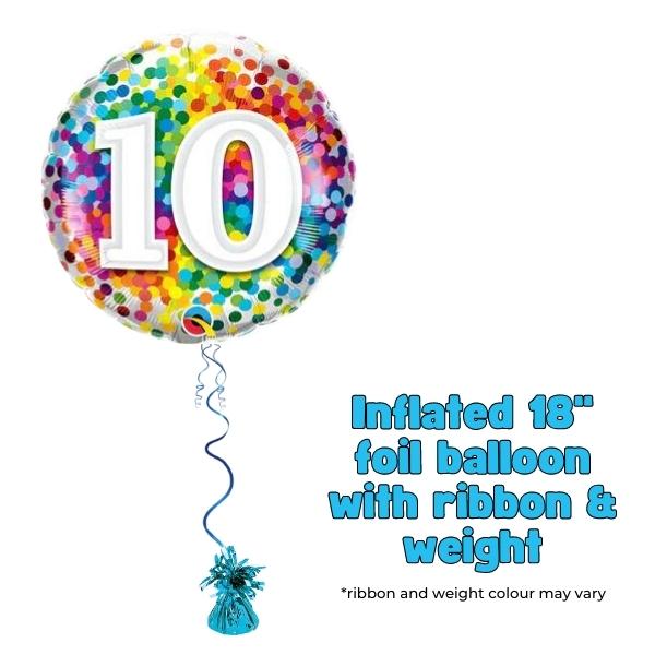 18" Age 10 Rainbow Confetti Foil Balloon