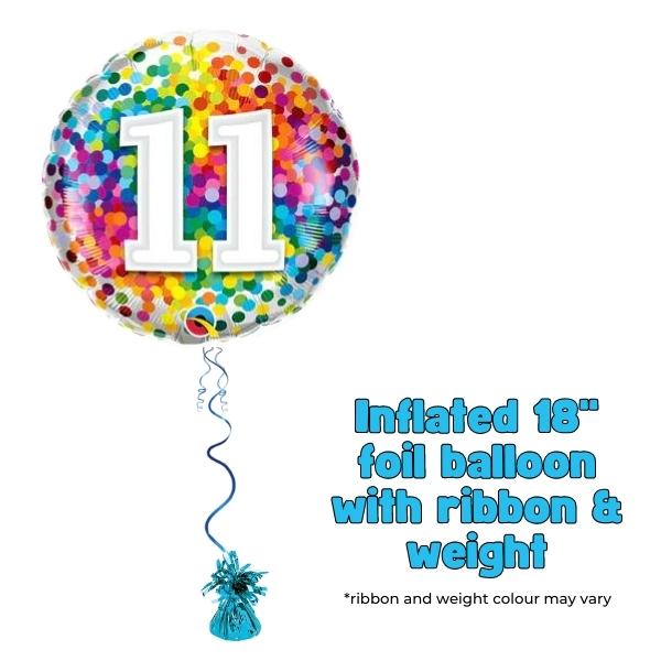 18" Age 11 Rainbow Confetti Foil Balloon