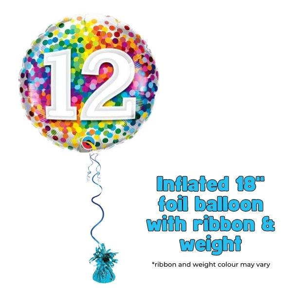18" Age 12 Rainbow Confetti Foil Balloon