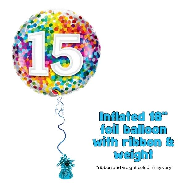18" Age 15 Rainbow Confetti Foil Balloon