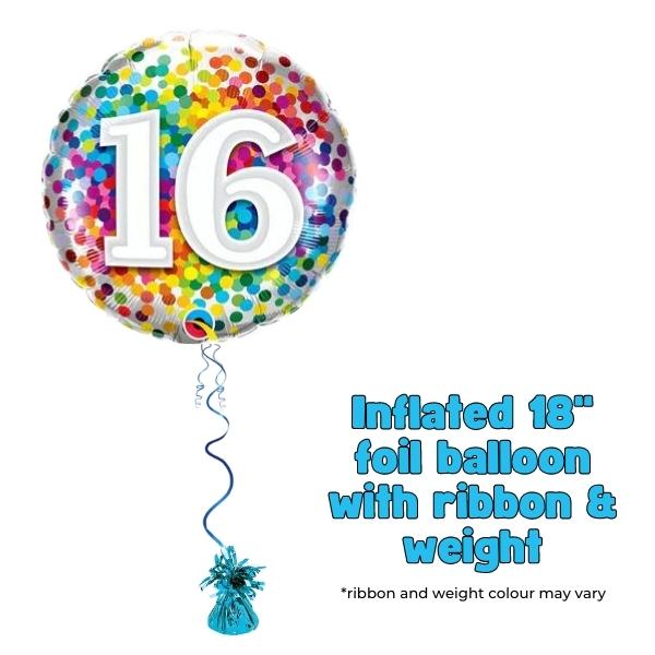 18" Age 16 Rainbow Confetti Foil Balloon