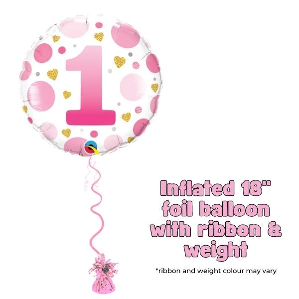 18" Age 1 Pink Dots Birthday Foil Balloon