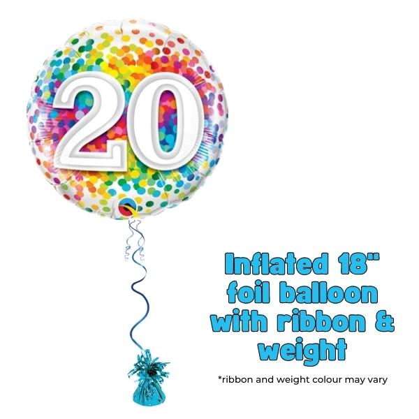 18" Age 20 Rainbow Confetti Foil Balloon