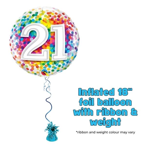18" Age 21st Rainbow Confetti Foil Balloon