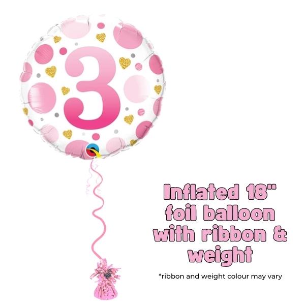 18" Age 3 Pink Dots Birthday Foil Balloon