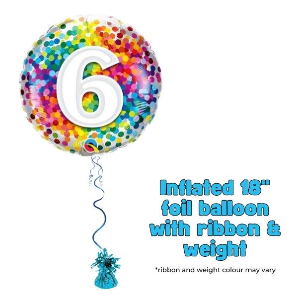 18" Age 6 Rainbow Confetti Foil Balloon