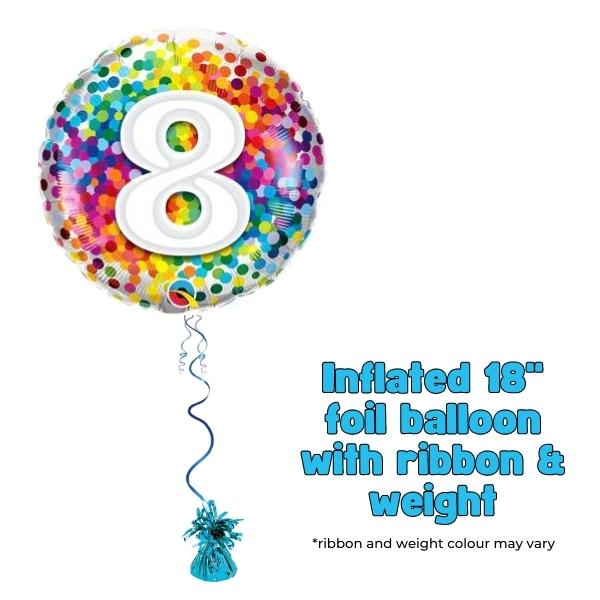 18" Age 8 Rainbow Confetti Foil Balloon