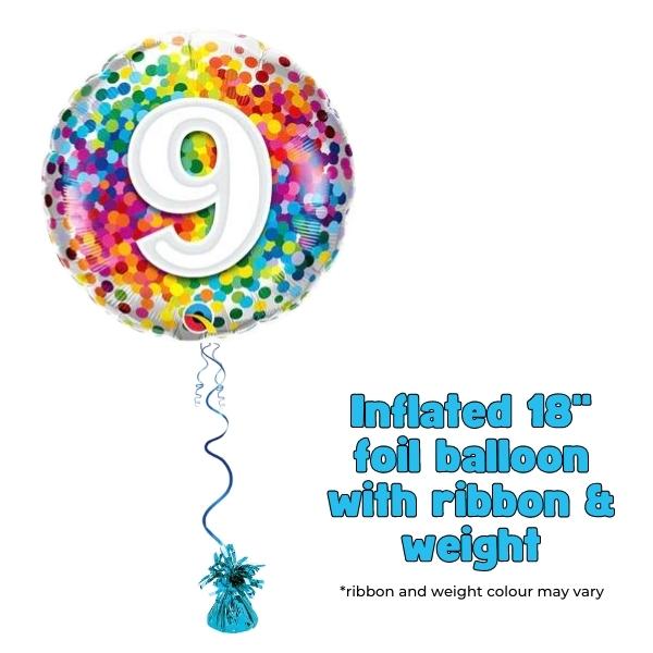 18" Age 9 Rainbow Confetti Foil Balloon