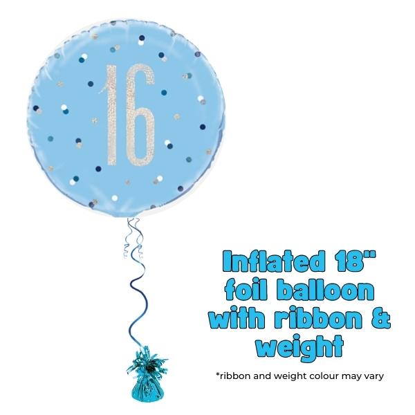 18" Blue Glitz 16th Birthday Foil Balloon