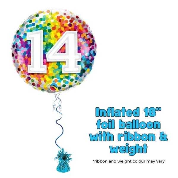 18" Age 14th Rainbow Confetti Foil Balloon
