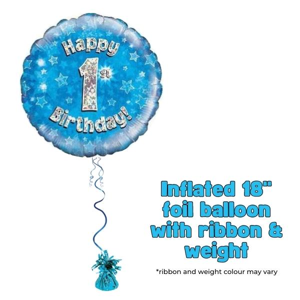 18" Happy 1st Birthday Blue Holographic Foil Balloon