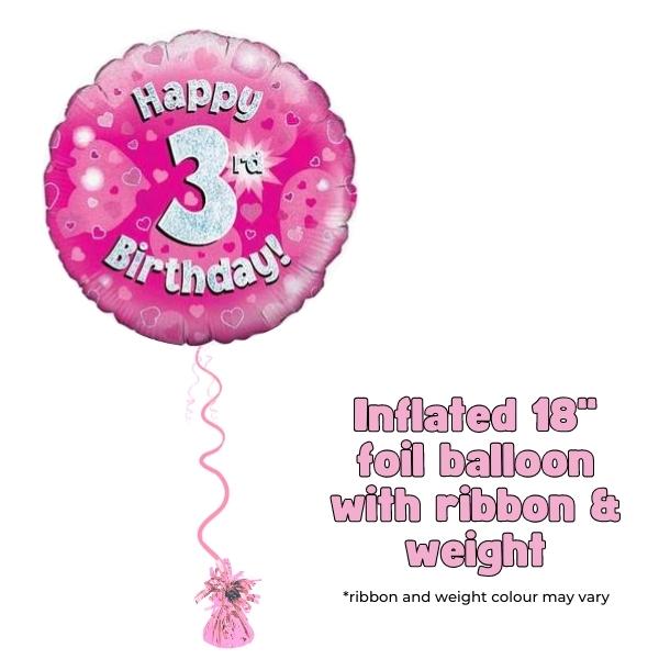 18" Happy 3rd Birthday Pink Foil Balloon