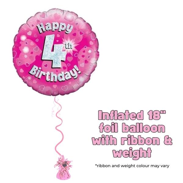 18" Happy 4th Birthday Pink Foil Balloon