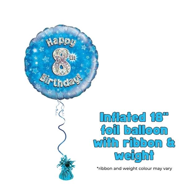 18" Happy 8th Birthday Blue Foil Balloon