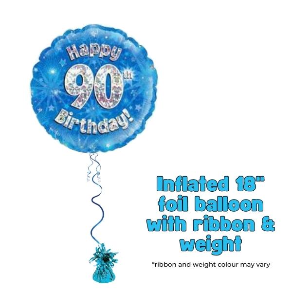 18" Happy 90th Birthday Blue Foil Balloon