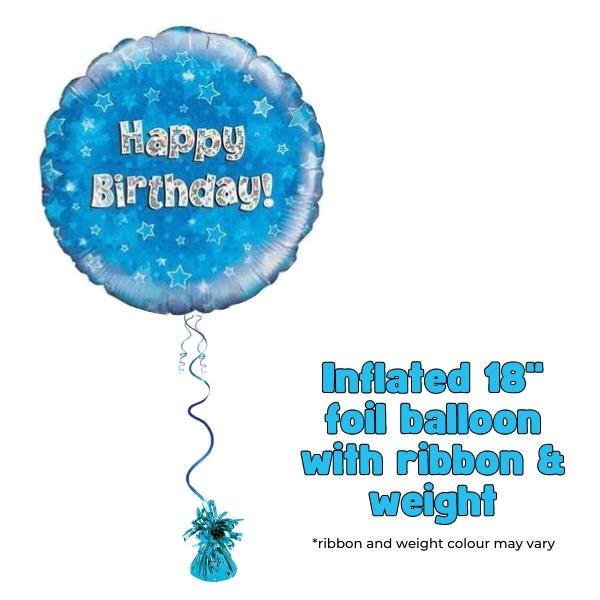 18" Happy Birthday Blue Holographic Foil Balloon