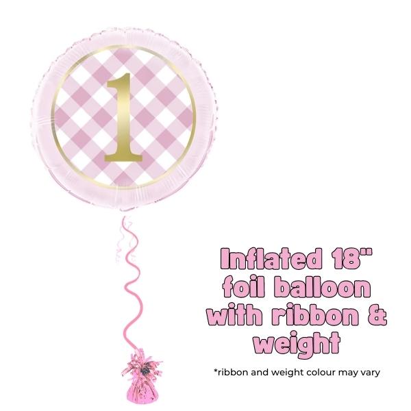 18" Pink Gingham 1st Birthday Foil Balloons