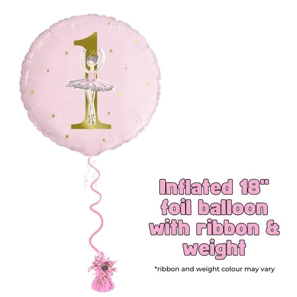 18" Pink & Gold Ballerina 1st Birthday Foil Balloon