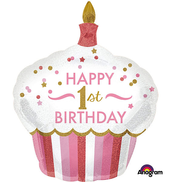 1st Birthday Cupcake Girl Supershape Balloons