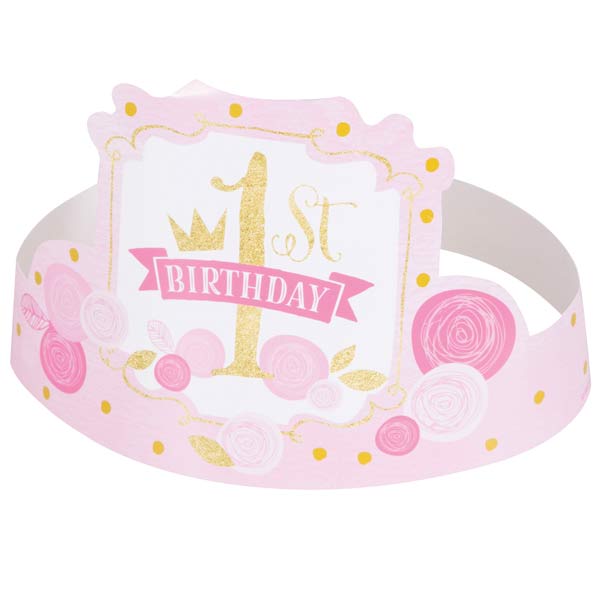 Pink & Gold First Birthday Party Hats 6pk