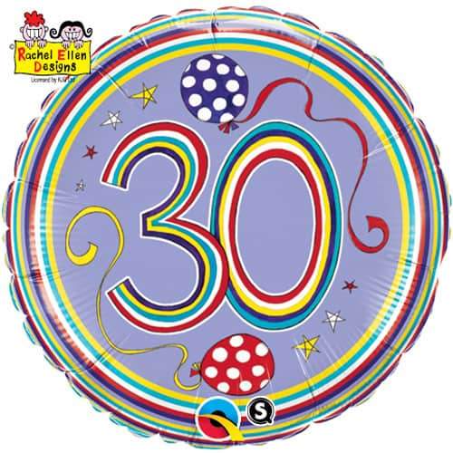 30th Polka Dots And Stripes Foil Balloon