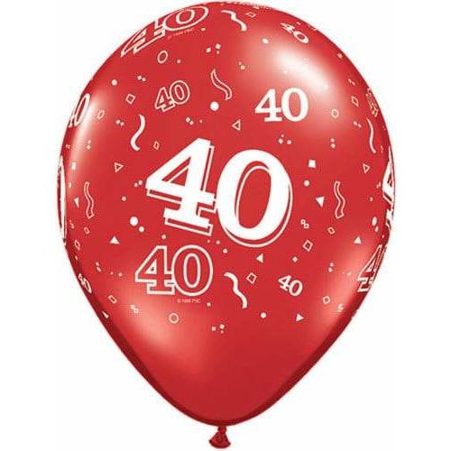 40th Birthday Ruby Red Latex Balloons x25