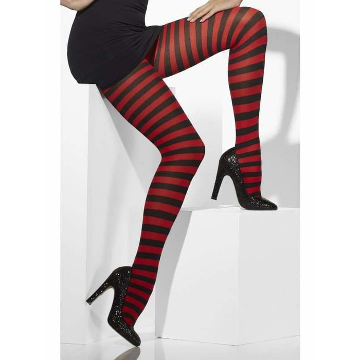 Red And Black Striped Opaque Tights