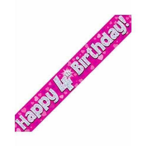 4th Birthday Pink Holographic Banner