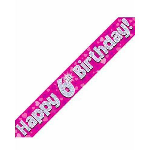 6th Birthday Pink Holographic Banner