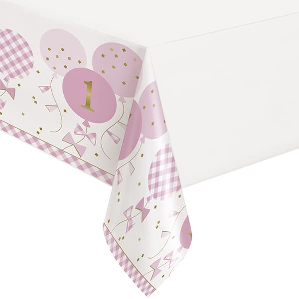 Pink Gingham 1st Birthday Tablecover
