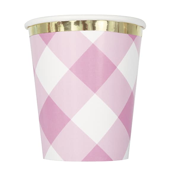 Pink Gingham 1st Birthday Cups 8pk