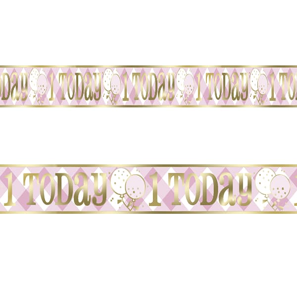 Pink Gingham 1st Birthday Banner