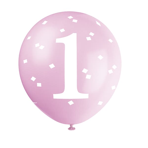 Pink Gingham 1st Birthday Party Balloons 5pk