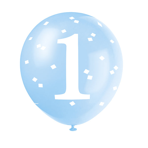 Blue Gingham 1st Birthday Party Balloons 5pk