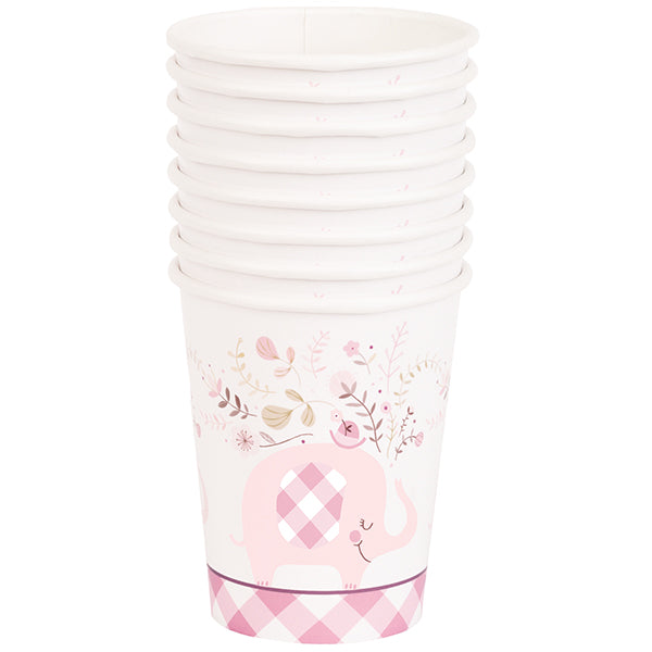 9oz Pink Floral Elephant Paper Cups 8pk