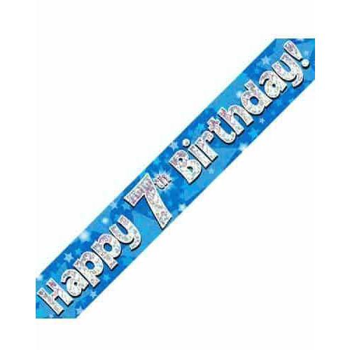 7th Birthday Blue Holographic Banner