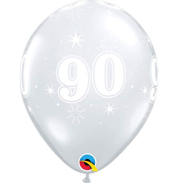 90th Clear Sparkles Latex Balloons x25