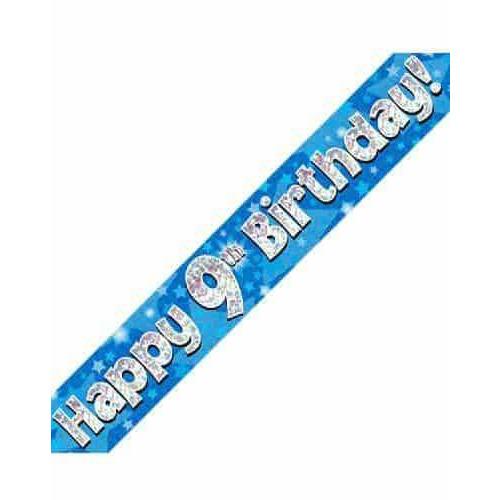 9th Birthday Blue Holographic Banner