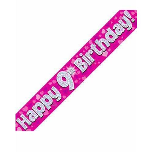 9th Birthday Pink Holographic Banner