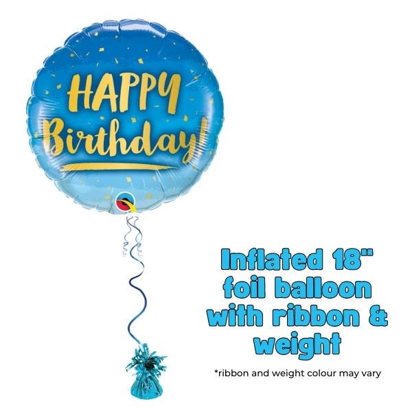 18" Gold & Blue Happy Birthday Foil Balloon